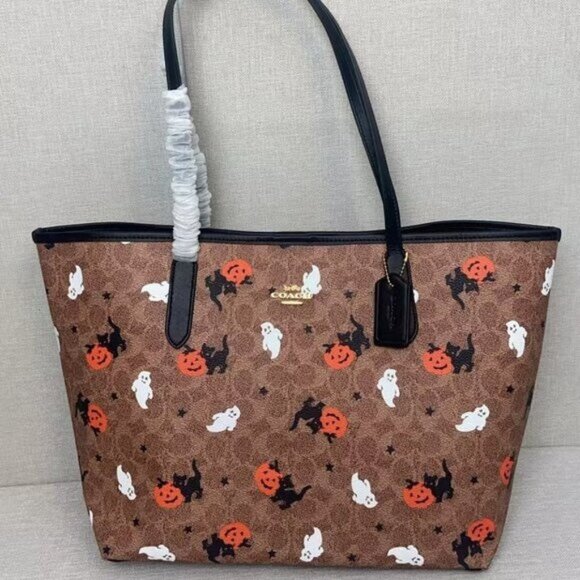NWT Coach City Tote In Signature Canvas With Halloween Print CW450 - Picture 1 of 7